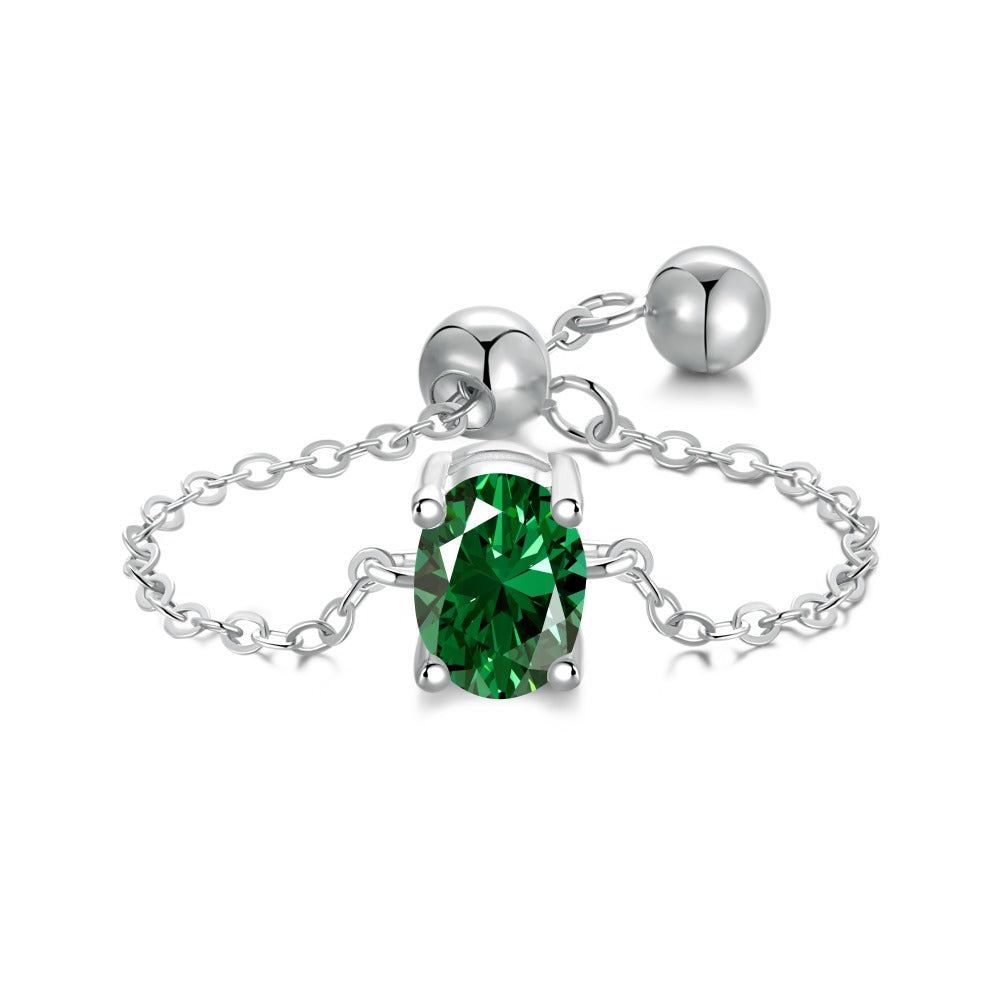 S925 Silver Adjustable Chain Ring with Zircon Stone