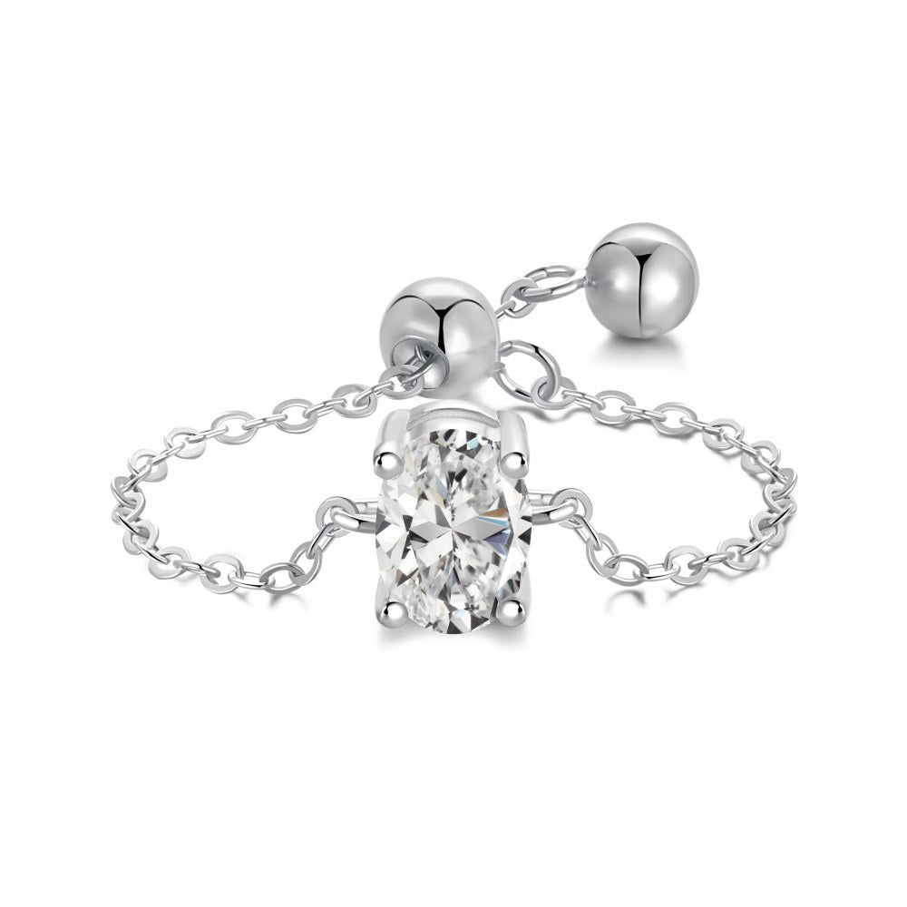 S925 Silver Adjustable Chain Ring with Zircon Stone