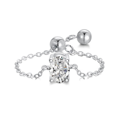 S925 Silver Adjustable Chain Ring with Zircon Stone