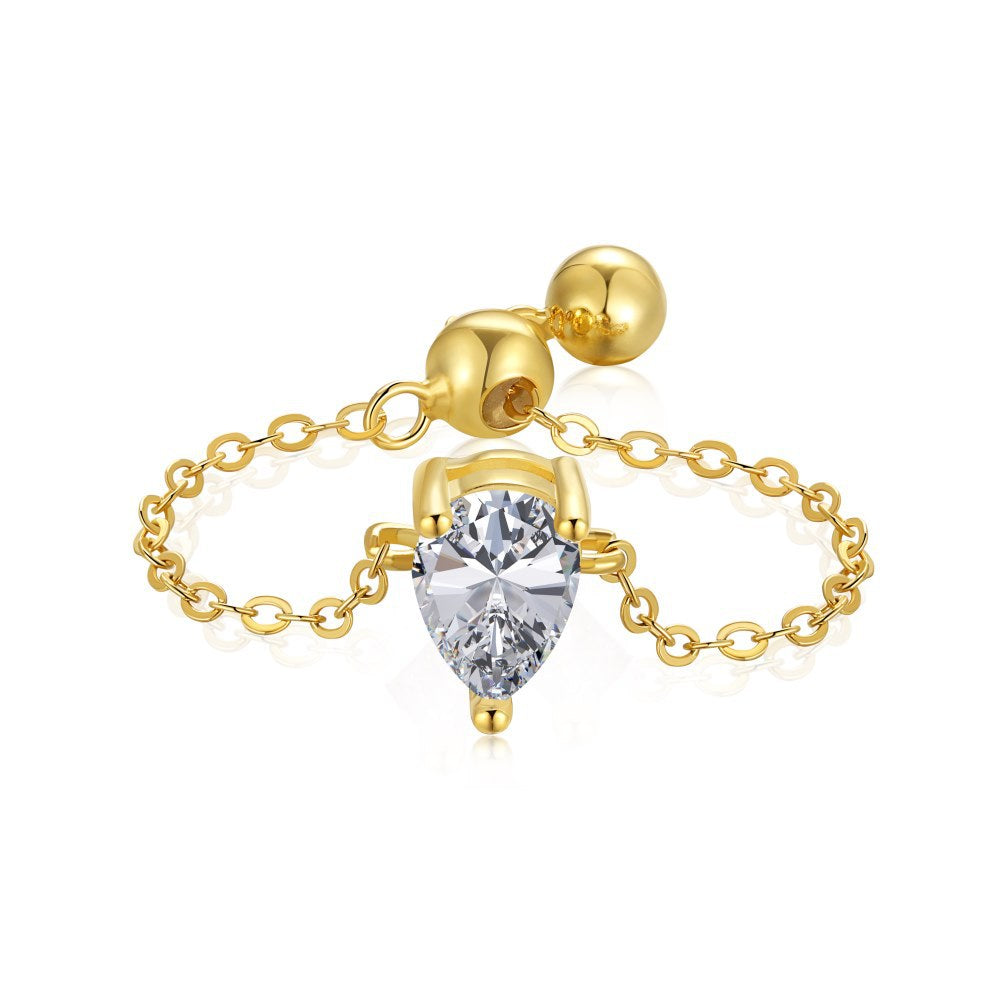 S925 Silver Adjustable Chain Ring with Zircon Stone