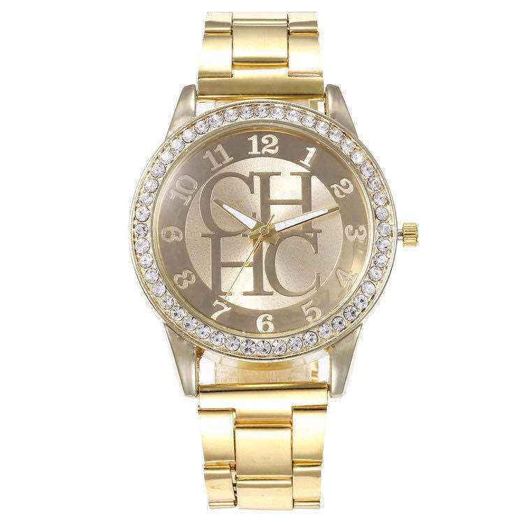 Diamond-Studded Quartz Watch with Steel Bracelet