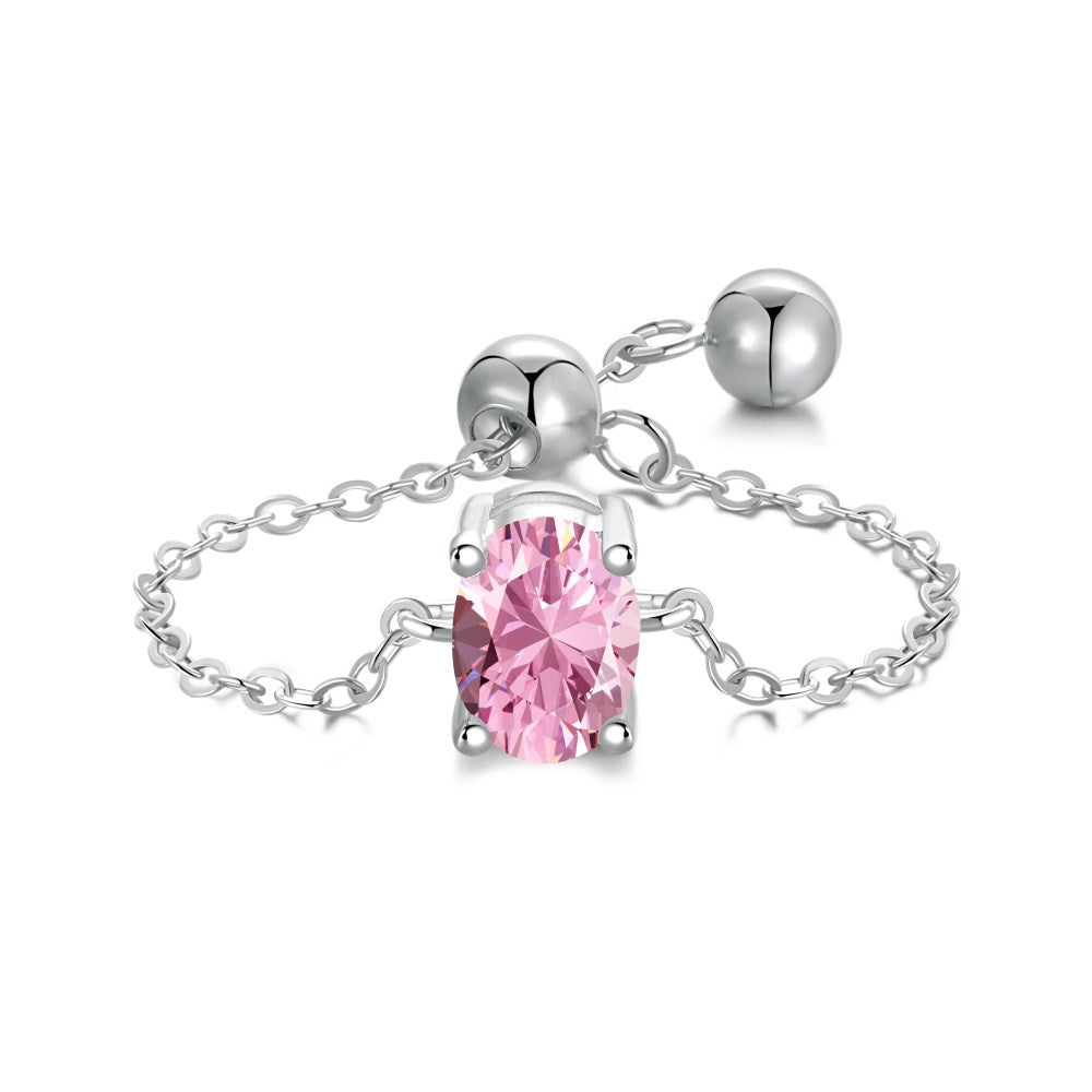 S925 Silver Adjustable Chain Ring with Zircon Stone