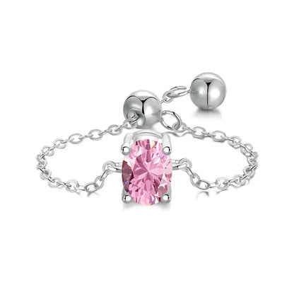 S925 Silver Adjustable Chain Ring with Zircon Stone