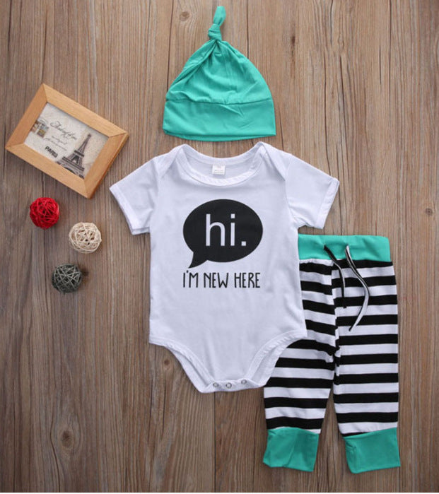 Boys' Baby 3-Piece Set, Short Sleeve Cotton Romper