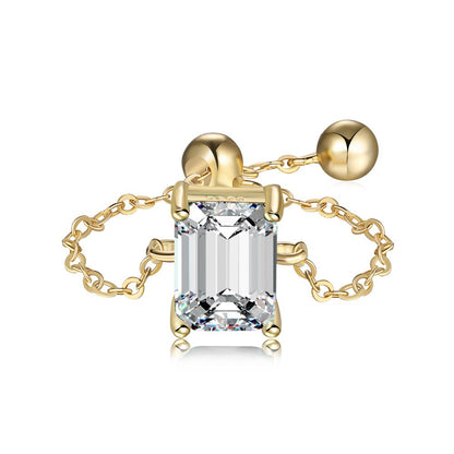 S925 Silver Adjustable Chain Ring with Zircon Stone