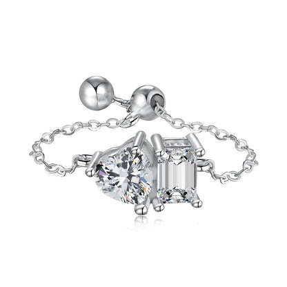S925 Silver Adjustable Chain Ring with Zircon Stone
