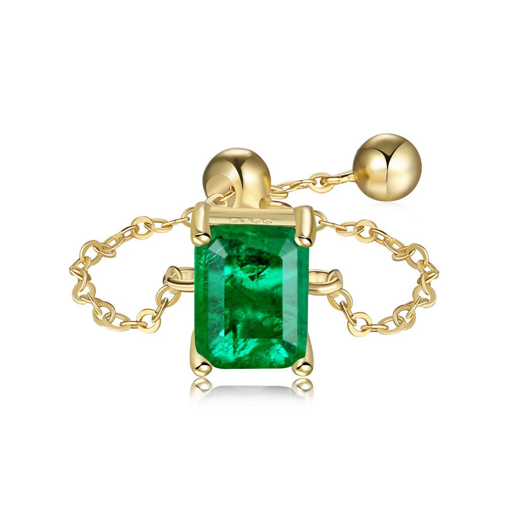 S925 Silver Adjustable Chain Ring with Zircon Stone