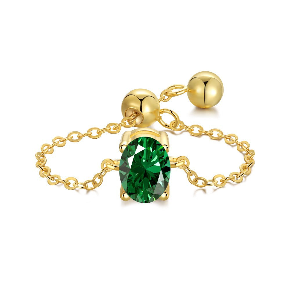 S925 Silver Adjustable Chain Ring with Zircon Stone
