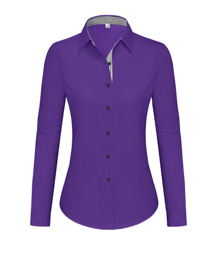 siliteelon Womens Button Down Dress Shirt Cotton Long Sleeve Shirts for Women Wrinkle Free Stretch Work Blouse Purple