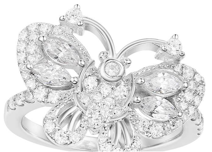 S925 Silver Butterfly Ring with Zircon Stone Setting
