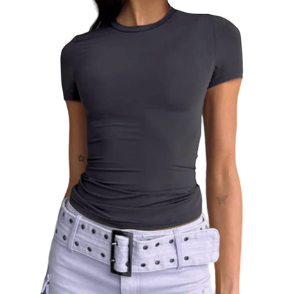 Abardsion Womens Casual Basic Going Out Crop Tops Slim Fit Short Sleeve Crew Neck Tight T Shirts (Deep Grey XS)