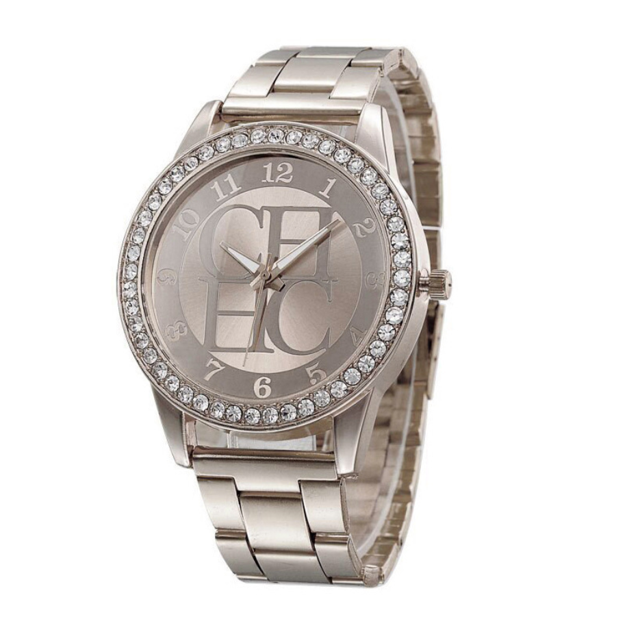 Diamond-Studded Quartz Watch with Steel Bracelet